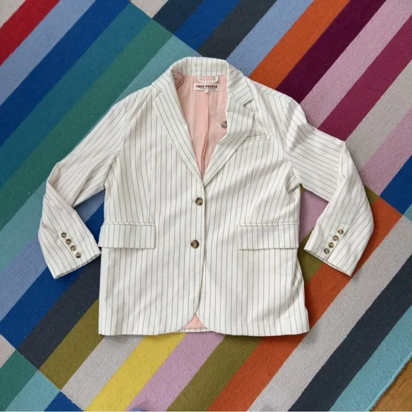 Free People Reggie Oversized White Striped Blazer - Picture 11 of 11